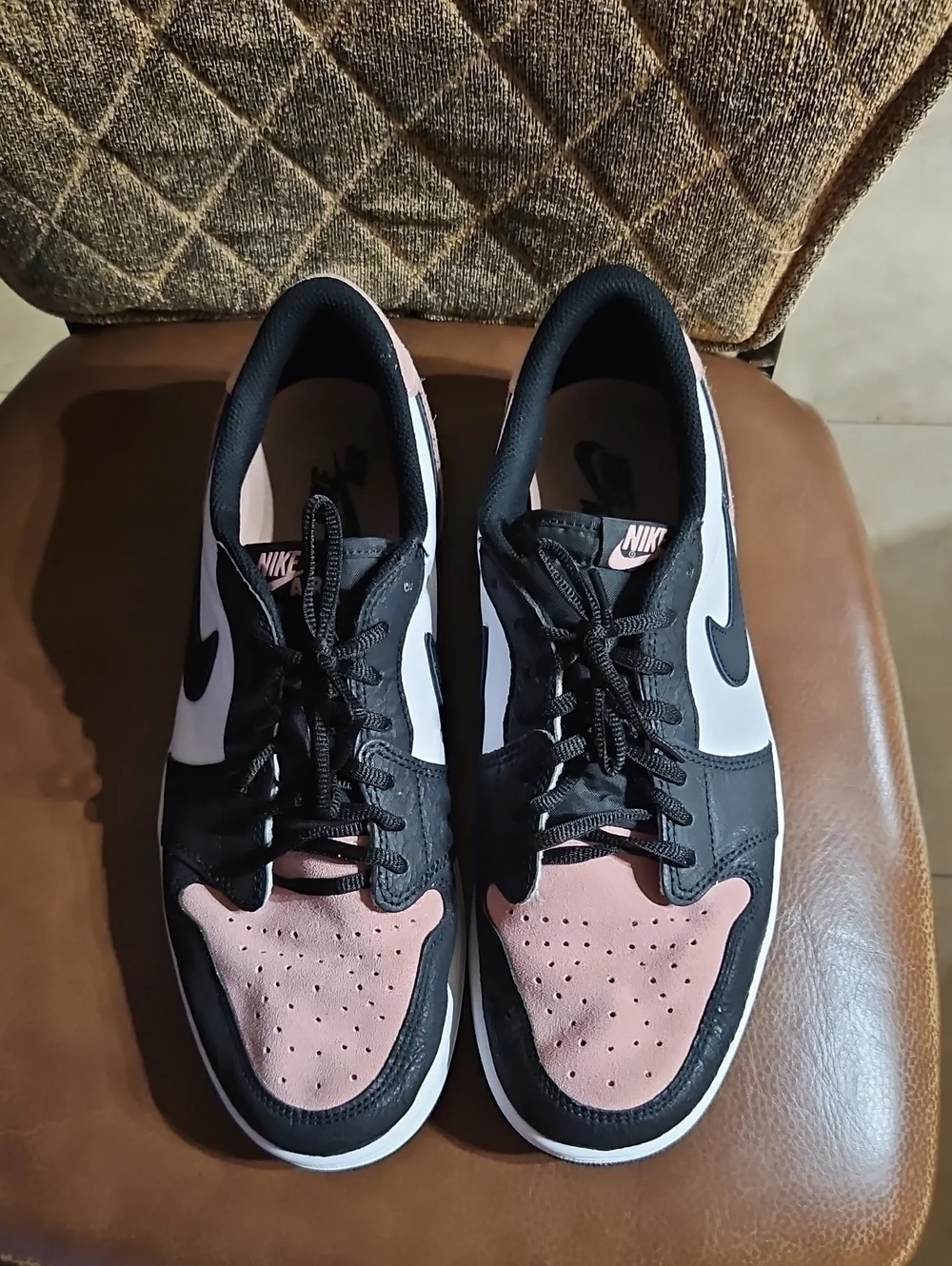 Nike Air Jordan 1 Retro Low OG Bleached Coral Lace Up Sneakers Shoes Black White